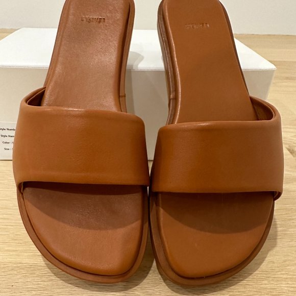 LÉMÉLS - BROWN LEATHER SLIDES - SIZE 39 (8) - Picture 1 of 7